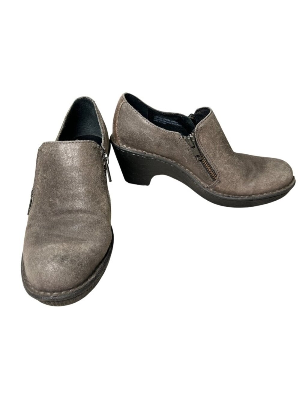 Born Distressed Brown Leather Heeled Ankle Boots Women's 6 Side Zip Support